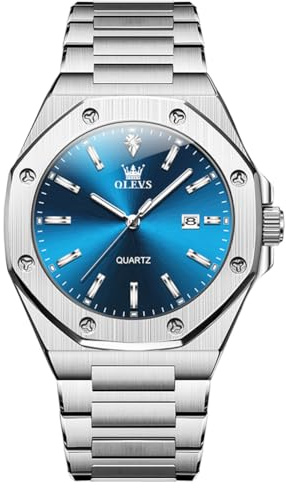 OLEVS Herrenuhr Silber Chronograph Luxus Schwarz Edelstahl Quarzuhr Herren