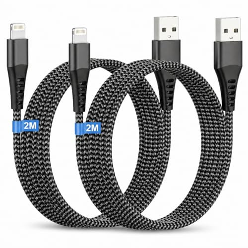 iPhone Charger Cable 2M 2Pack,[Apple MFi Certified] iPhone Lightning Cable USB to Lightning cable Nylon Braided iphone cable Fast Charging lightning Wire Lead for iPhone 14/13/12/11 Pro Max/X/8/6/iPad