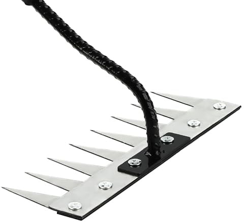 Les-Theresa 8 Teeth Weeding Rake, Carbon Steel Garden Rake with Long Handle Weed Remover Tool, Weeding Garening Tools for Dethatching, Gardening and Backyard Lawn Loosening