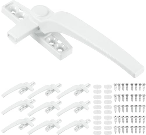 Lighterday 10PCS Universal Window Handles for UPVC Windows White, UPVC Window Handle Replacement, Aluminum Alloy Cockspur WindowHandles, Left/Right Window Handles for Windows/Sliding Doors