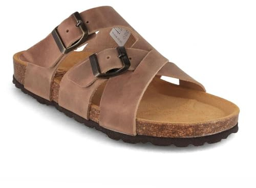 Tuffeln Leder-Sandalen Borkum mit weichem Korkfußbett Zweischnaller Damen Pantoletten, Hergestellt in der EU, Gr. 37-42
