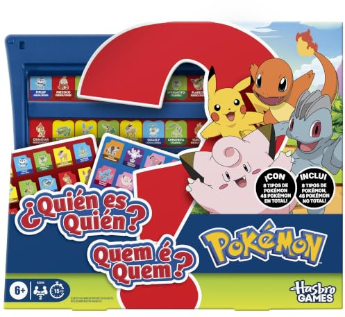 Spiel Wer ist wer? Pokémon-Ausgabe | 48 Pokémon | lustige Familienbrettspiele für Kinder | 2 Spieler | 15 Minuten | Reisespiel | Alter 6+ - spanische und portugiesische Version
