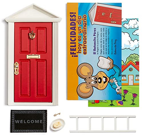 LA PUERTA MÁGICA Puerta del Ratoncito Perez Juguete para Niños 5 a 8 Años, Incluye 6 Accesorios y Postal de Felicitación, Puerta Raton Perez Certificada Que se Abre, Juego para Niños 5 a 8 Años
