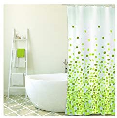 MSV Cotexsa by Premium Anti-Schimmel Textil Duschvorhang - Anti-Bakteriell, waschbar, 100% wasserdicht, mit 12 Duschvorhangringen - Polyester, „Brest“ Grün 180x200cm – Made in Spain