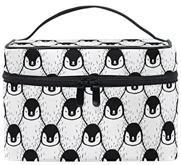 Makeup Bag, Cute Penguin Print Cosmetic Toiletry Storage Organiser Case Large Travel Handle Personalised Pouch with Compartments for Teenage Girls Women Lady