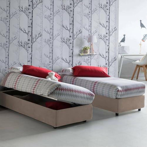 Talamo Italia - Einzelbett Diana, Bettkasten mit Stoffbezug, 100 % Made in Italy, seitliche Öffnung, inklusive Matratze 80x190 cm, Taupe