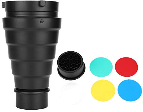 VBESTLIFE Aluminium Alloy Konische Snoot Kit mit Honeycomb Grid 5pcs Farbfilter Kit, für Bowens Mount Strobe Blitz Blitzgerät Fotografie Licht, Schwarz