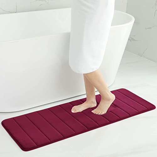 Homaxy Memory Foam Badezimmer Badteppich Saugfähige Rutschfester Badvorleger Waschbar Badematte- 43 x 120 cm, Weinrot