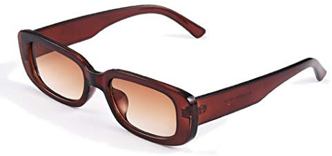 Long Keeper Rectangle Sunglasses for Women Men Square Sunglasses UV400 Protection Retro Glasses (Brown)