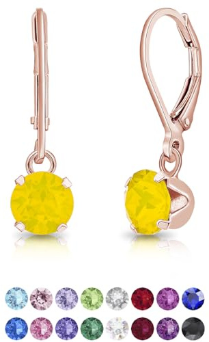 DTPsilver - Damen Klappbügel Ohrringe 925 Sterling Silber Rosèvergoldet mit Kristallen von Swarovski® Elements Runde - Durchmesser 6 mm - Viele Farben erhältlich