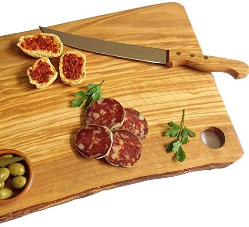 Tagliere Modello Rustico per la Preparazione di cibi e Presentazione –Naturale in Legno di ulivo Tagliere, Made in Italy (CM 60 X 25/30)