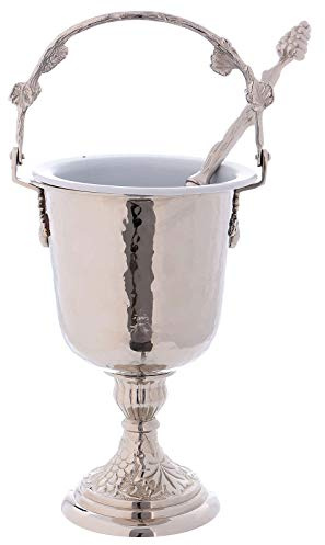 Holyart Blessing Items: Hammered Holy Water Pot with Sprinkler in Silver-Plated Brass