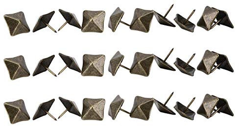 Zerodis 50 Pcs Square Head Antique Pins, Retro Cyan Bronze Iron Decorative Furniture Hardware Upholstery Door Nail Square Nails 12-19MM(19x20mm)