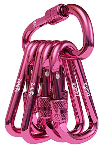 Zalava 6pcs 2 D-Shape Aluminum Alloy Twist Lock Carabiner Keychain Clip, Pink