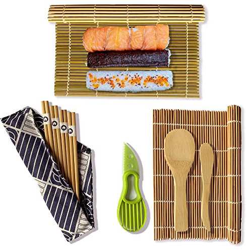 HOUSEVAG® Make Maki Kit Sushi 10 Pieces Bamboo sushi kit Sushi Maker for Japanese Food with Japanese Chopsticks Set Sushi Certificate Tribute Recipe And Video Tutorial