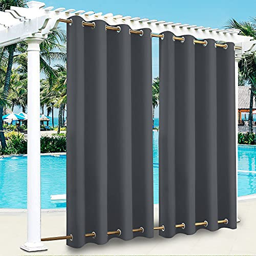 Outdoor Vorhänge Wasserdicht, Winddicht Outdoor Gardinen mit Ösen Oben und Unten, Blickdicht Vorhang UV Schutz Verdunkelungsvorhänge für Balkon Garten Hof (Dunkelgrau, 1 Stück/ 132 X 240 CM)