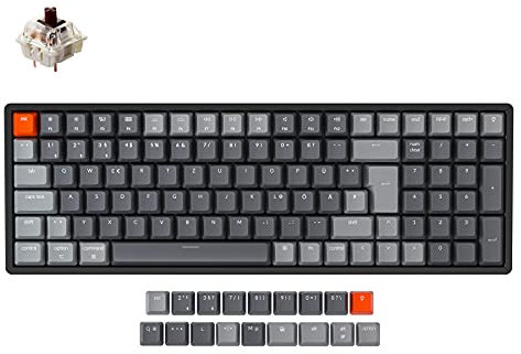 Keychron K4 V2 ISO-DE-Layout Hot-Swap-fähige mechanische Tastatur RGB-Hintergrundbeleuchtung Bluetooth/USB-Kabelgebundene, Gaming, mit Gateron Brauner Schalter Aluminiumrahmen für Mac Windows