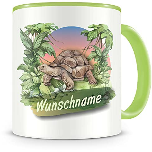 Samunshi® Kindertasse mit Namen Tasse Schildkröte Personalisierte Tasse mit Namen Kinder Kinderbecher mit Namen Kindergarten grün 300ml