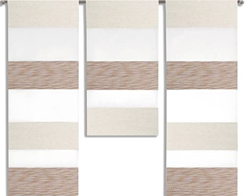 Experience by Omega 3er Set Miniflächen 4er Set Scheibengardine Küchengardine Tunnelzug Bistrogardine Größe 3 x 30 x 80/60/80 cm, Farbe 2280 13 - Weiß/Beige