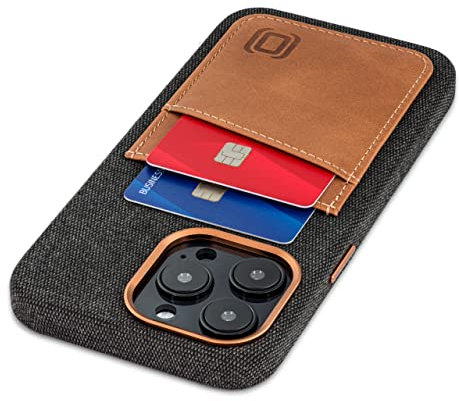 Dockem Custodia Portacarte in Tessuto per iPhone 14 Pro max con Piastra Metallica Integrata per Montaggio Magnetico, Portafoglio Cucito in Vera Pelle con 2 Slot per Carte di Credito/ID: M2F