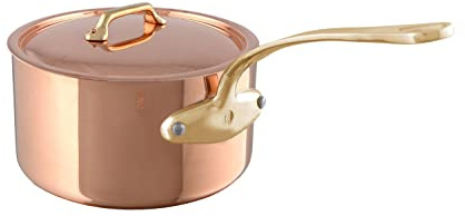 Mauviel M'Heritage 200B Kochtopf, 2 mm, poliertes Kupfer und Edelstahl, mit Deckel und bronzefarbenen Griffen, 1,2 qt, hergestellt in Frankreich