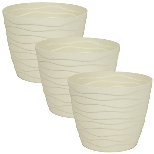 MePla - 3 Stück Übertopf TEO - wetterfestes Pflanzgefäß - UV-beständiger Blumenkübel - Pflanzentopf - Kübel - ø19 cm - Creme