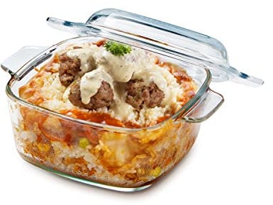 NUTRIUPS 1L Cacerola de Vidrio con Tapa Guiso cuadrado con tapa de vidrio para horno 14.5 x 6.8cm