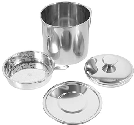 YARNOW Ölfiltertopf Aus Edelstahl Fettbehälter Rostfreier Ölsiebtopf Fetttrennkanne Porzellan Fettsiebtopf Frittieröl Essigflasche Behälter Für Speiseöl Rostfreier Stahl Küchentopf Metall