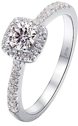 KnSam Weiß Gold 750 Ring Echtschmuck, Klassiker Hochzeitsband mit Labor Erstellt Diamant 0.3ct Rundschliff, 18K Verlobungsring Pärchen Ringe für Damen, Silber, Gr.65