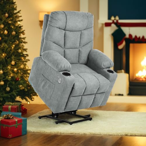YITAHOME Recliner Armchair, Power Massage Lift Recliner Chair with Heat Vibration for Elderly, Heavy Duty Safety Motion Reclining Mechanism, Electric Reclining Chairs, Antiskid Fabric (Grey)