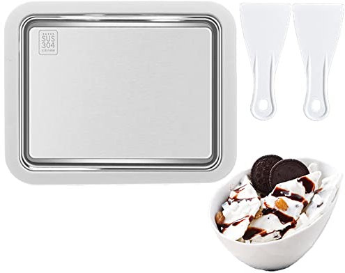 yogur frito | Máquina para hacer rollos helado,Quick Ice Manual Small Portable 304 Bandeja rodillos para helados acero inoxidable con 2 palas hielo para frutas Rianpesn