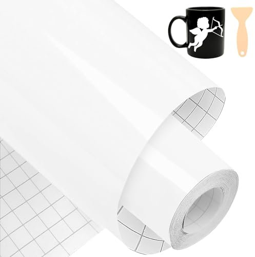Bocguy Rollo de Vinilo Permanente Adhesivo Blanco Brillo, 30.5 CM x 600 CM PVC, Fácil de Cortar & Deshierbar, para Cricut & Silhouette Cameo