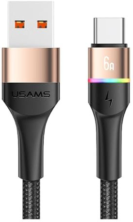 P4Y Cable USB-C US-SJ536 U76 para carga rápida y transmisión de datos 6A con luz de colores Material: aleación de aluminio + TPE + cable trenzado Transmisión de datos: 480 mbps. 1,2m Dorado