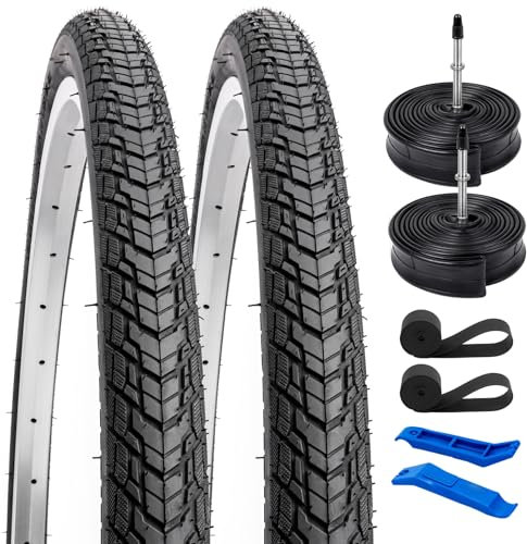 YunSCM 2Pcs Faltbar 28 Zoll Reifen 28x1.40 700x35C Mantel 35-622 Plus 2Pcs 700C Schlauch FV48mm Valve kompatibel 700C City Bikes, Rennräder 700x35C 37-622 Fahrradreifen und schlauche