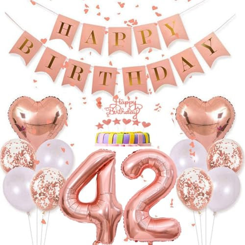 Conruich Deko 42. Geburtstag Frau, Rosegold Tortendeko Geburtstag 42 Jahre Mann, Geburtstagsdeko 42 Jahre, Rosegold Ballon 42 Geburtstags Mädchen, Happy Birthday Banner Deko 42 Geburtstags Frauen