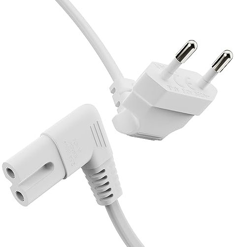 ETEC Stromkabel Netzkabel 2 Polig, 2,0m, Eurostecker Netzstecker Typ C auf IEC C7 Buchse Euro 8 Stecker, 90° Winkel Strom Kabel Netzteil für PS3, PS4, PS5, Haushaltsgeräte, TV UVM, Weiß