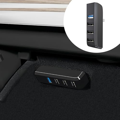 Leikaendi Guantera USB Hub para Tesla Model Y 2021-2024 Model 3 2021-2023, 4 en 1 Multiport Guantera Caja Docking Station Accesorios para Dash CAM Flash Drive Cargador Transferencia de Datos Juegos