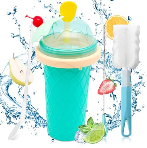 DAZZTIME Slushie Maker Cup,Frozen Cup,DIY Homemade Quick Frozen Smoothies,Máquina de Granizado,2 In 1 Straw And Spoon,Homemade Smoothie Cups para Niños y Familia