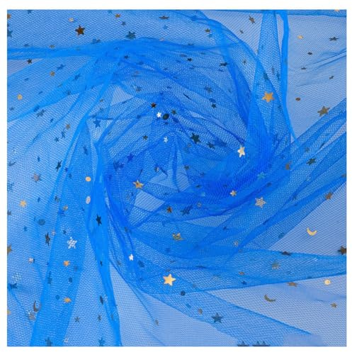 Hrlace 1M Tüllstoff 150cm Breit Glitzer Tüll Dekostoff Stern Mond Pailletten Tüll Stoff Tüllband Glitzer Garn Deko Fabric für DIY Nähen Bekleidung Tutu Röcke Hochzeit Party Deko Dark Blau 100 x 150cm