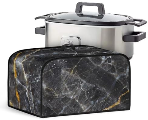 Pzuqiu Black Marble Slow Cooker Dust Cover Universal Fit Crock Pot Cover Keep Appliance Clean Slow Cooker Cover with Top Handle & Mesh Pocket for Accessories