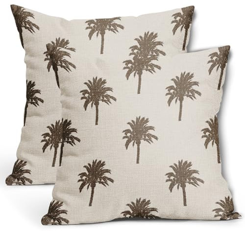 Kawani Dekorative Kissenbezüge mit braunen Palmen, 40,6 x 40,6 cm, tropische Kokosnussbäume, Küstenpflanzen, Sommer-Retro, Baumwollleinen, Überwurfkissen, Heimdekoration, für Sofa, Couch, Kissen,