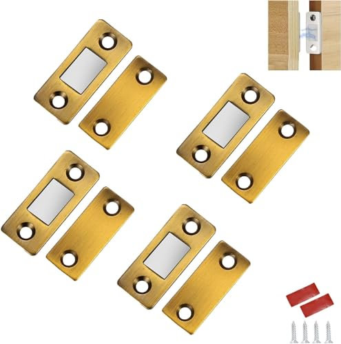 Ultra-Thin Invisible Magnetic Door Stoppers,Punch-Free Magnetic Door Closer,Ultra Thin Magnetic Door Buckle Catch,Stainless Steel Adhesive Drawer Magnets Door Catch (Bronze, 4 Pcs)