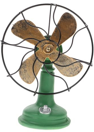 PRETYZOOM Retro Resin Fan Decoration Old Style Table Fan Ornament Distressed Finish for Bedroom Indoor Bar Classic Green