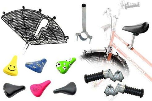 BISOMO Fahrradsitz Kinder vorne Damen Fahrrad - Komplett-Set mit Sattelstütze, Sattel, Speichenschutz, klappbare Fußrasten, Kinderfahrradsitz, Kindersitz Fahrrad (D1-Schwarz Remo)