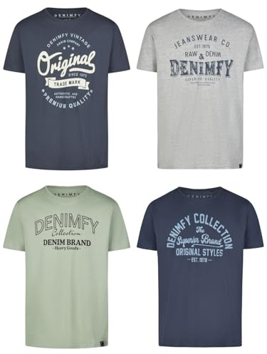 DENIMFY DFNuri - Maglietta da uomo in cotone, vestibilità normale, confezione da 4 pezzi, scollo rotondo, a maniche corte, estive, con logo stampato nero, bianco, blu, verde, rosso, grigio, S, M, L