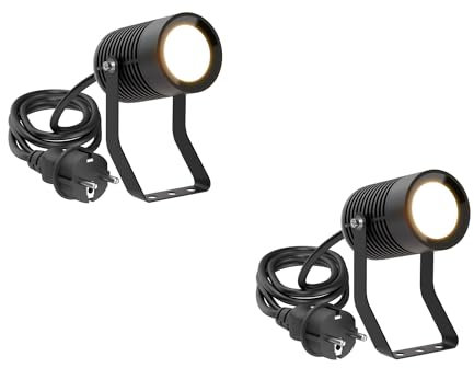 ledscom.de 2 Stück Gartenstrahler SHINGA für außen, IP65, Stecker, schwarz, inkl. GU10 LED Lampe 630lm, warmweiß