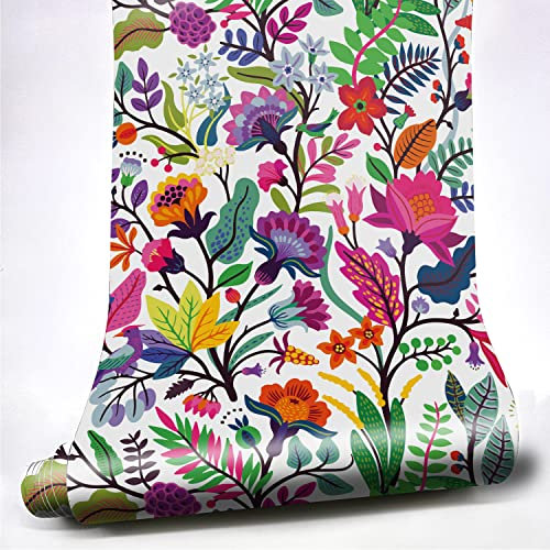 neukids Floral Wallpaper self Adhesive, Peel and Stick Fresh Flowers Wallpaper Art Deco, Living Room Bedroom Kitchen Cabinets Fireplace Decor 40x250cm