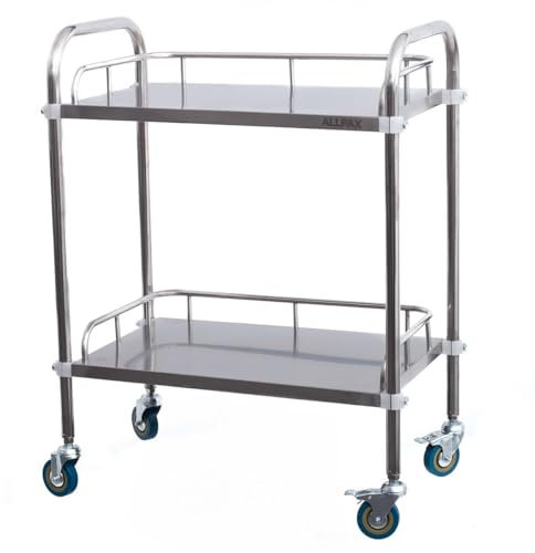 Allpax Labor-Rollwagen aus Edelstahl mit 2 Ablagen und Lenkrollen, 600 x 400 x 860 mm, 100 kg Tragfähigkeit - Abräumwagen, Servierwagen, Transportwagen, Küchenwagen