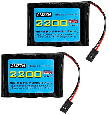 AMZZN 2PCS 6.0V 2200mah AA NiMH Battery with Hitec Connector for RC Car, Remote Control Receiver, Remote Control Aircraft, Remote Control high Capacity Rechargeable Battery Pack
