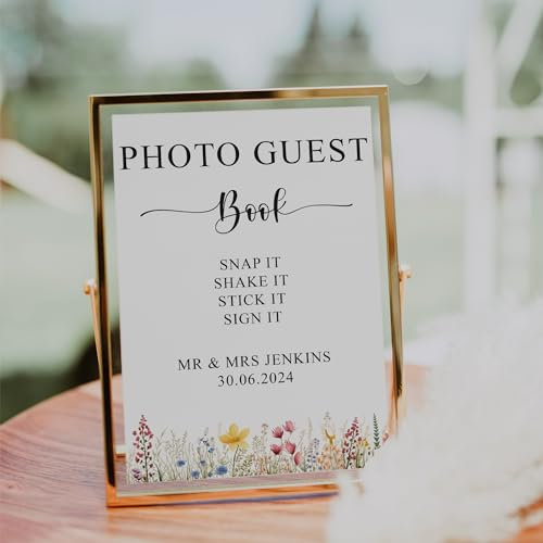 Personalised Wedding Photo Guestbook Sign, Customised Couple Names and Date (Printed Card and Easel)